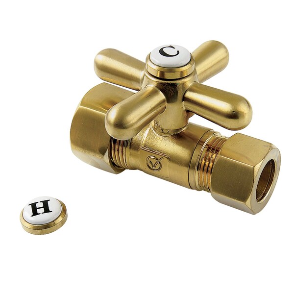 Kingston Brass 58Inch OD Comp x 12Inch OD Comp Straight Shut Off Valve, Brushed Brass CC44457X - main